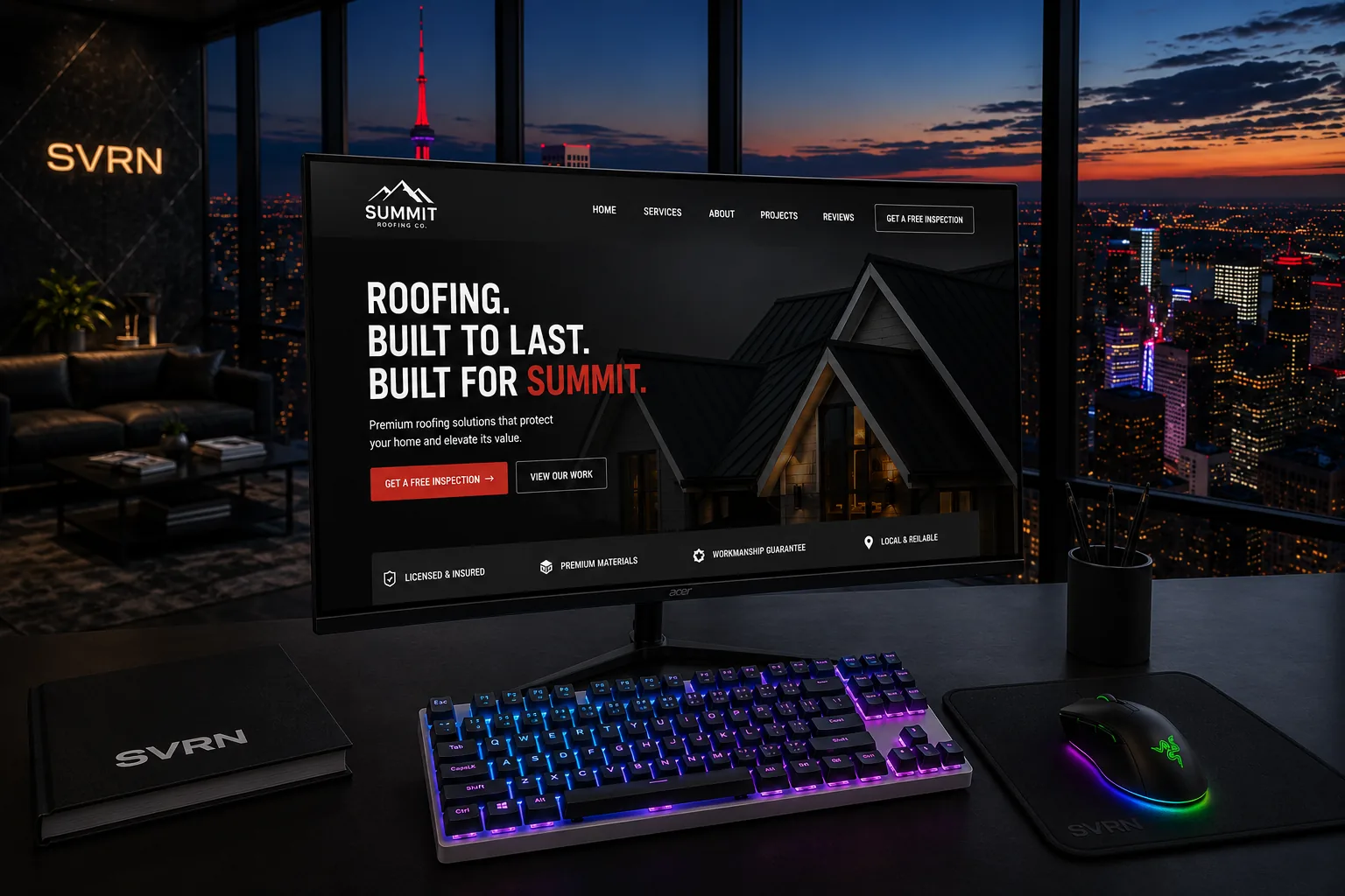 Summit Roofing Co. website built by SVRN shown on a desktop workstation